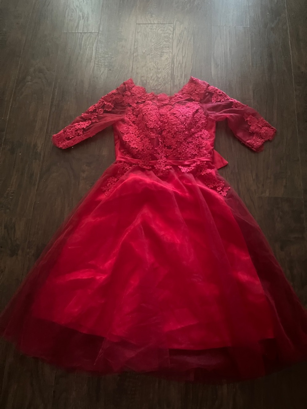 Girls Red Lace Tulle Party Dress